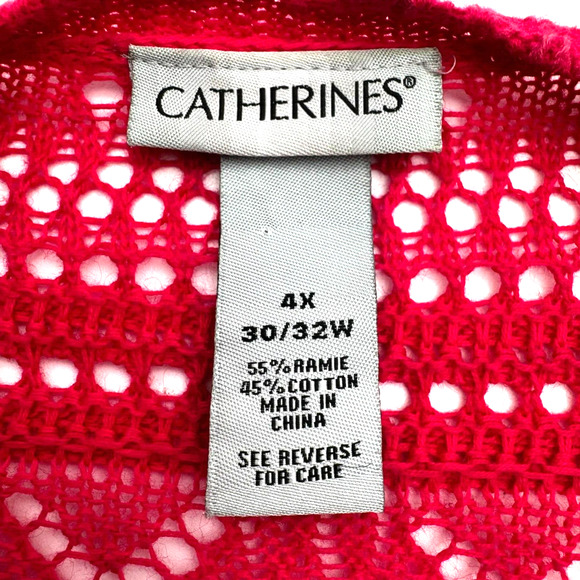 CATHERINES Womens 4X Pink Crochet Short Sleeve Cardigan Open Cover Up Sheer Boho - Picture 3 of 7